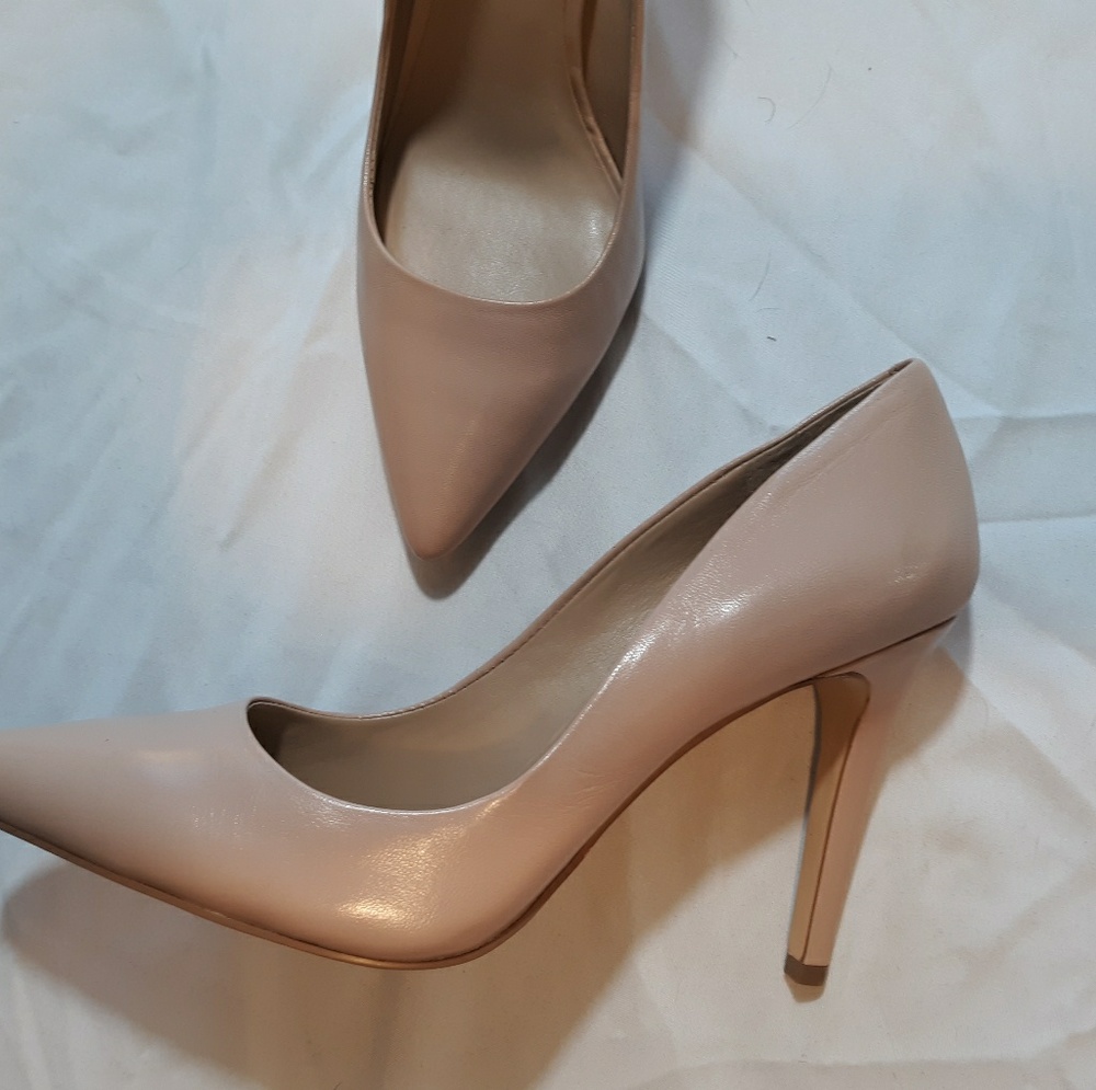 OffSaks High Heel Nude Leather Pumps